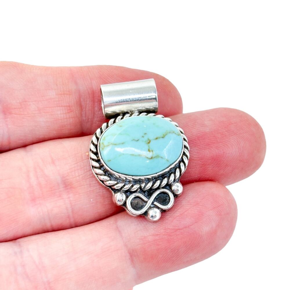 Vintage Mexico Taxco Sterling Silver 925 Blue Magnesite Slide Pendant
